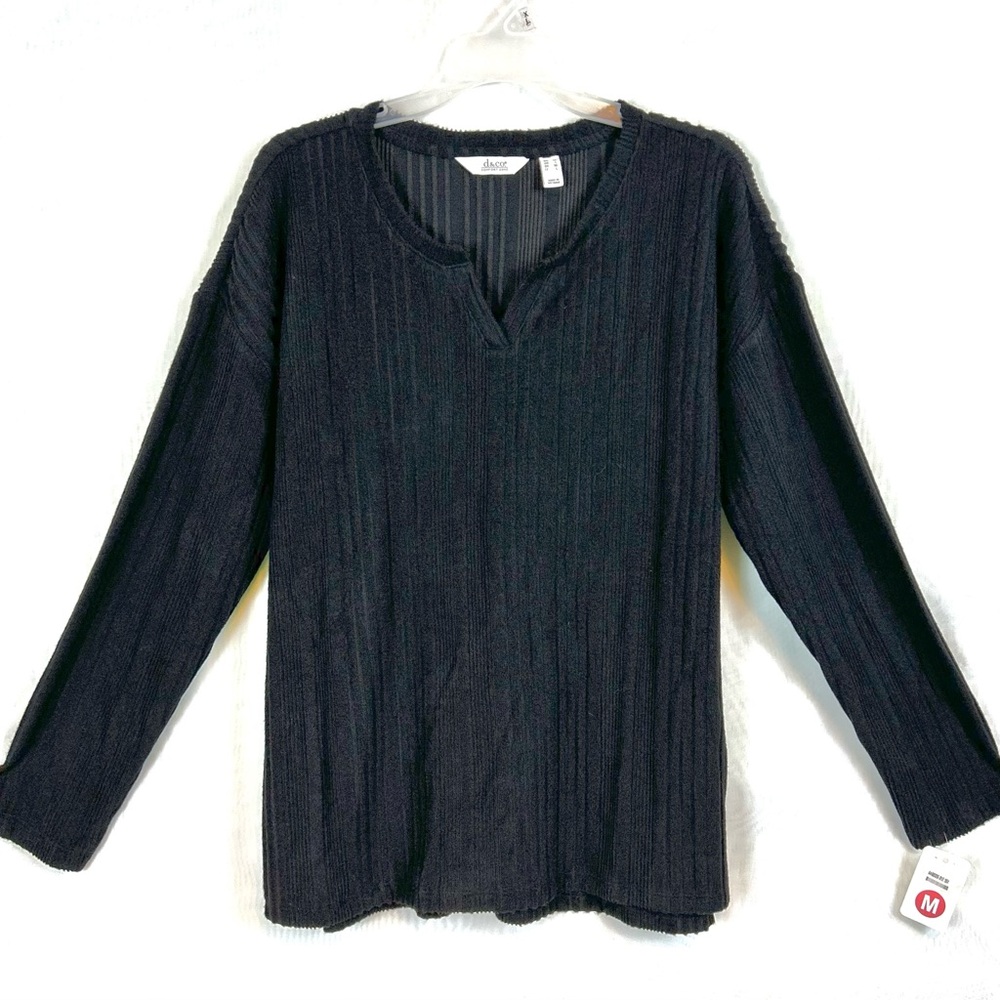 NWT Denim & Co Ribbed V Neck Brushed Soft Sweater / Medium